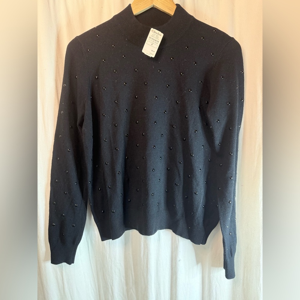 Neiman Marcus x Free Generation Black Beaded Wool Sweater